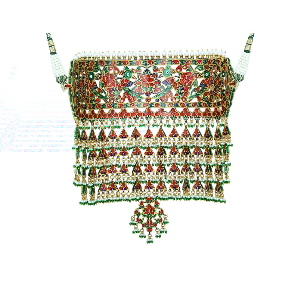 Traditional Polki Choker Aad with Emerald Accents and Pearl Fringe